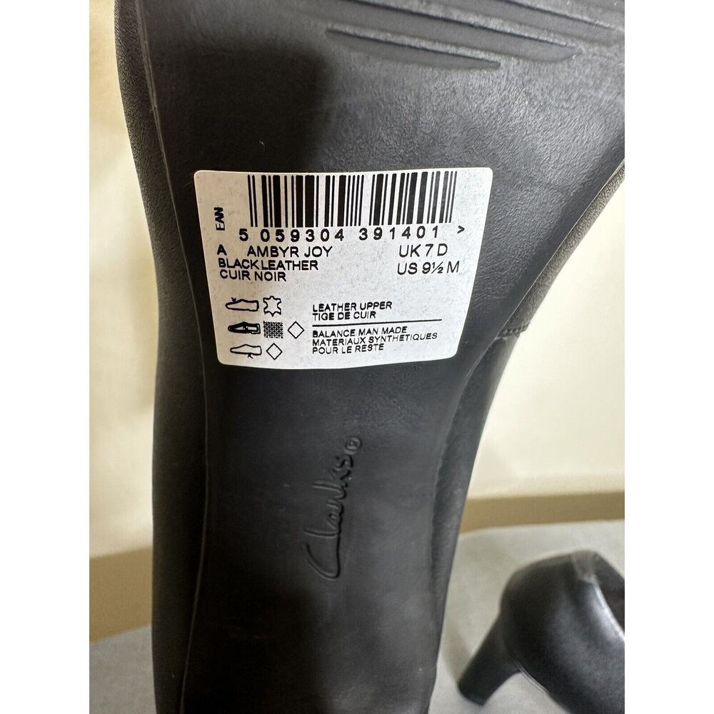 Clarks Ambyr Joy High-Heel Black Leather Satin Platform Pumps Size 9.5M Round - Picture 9 of 11